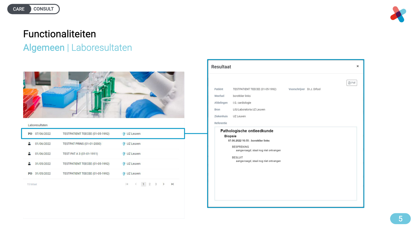 nexuzhealth consult functionaliteiten algemeen laboresultaten
