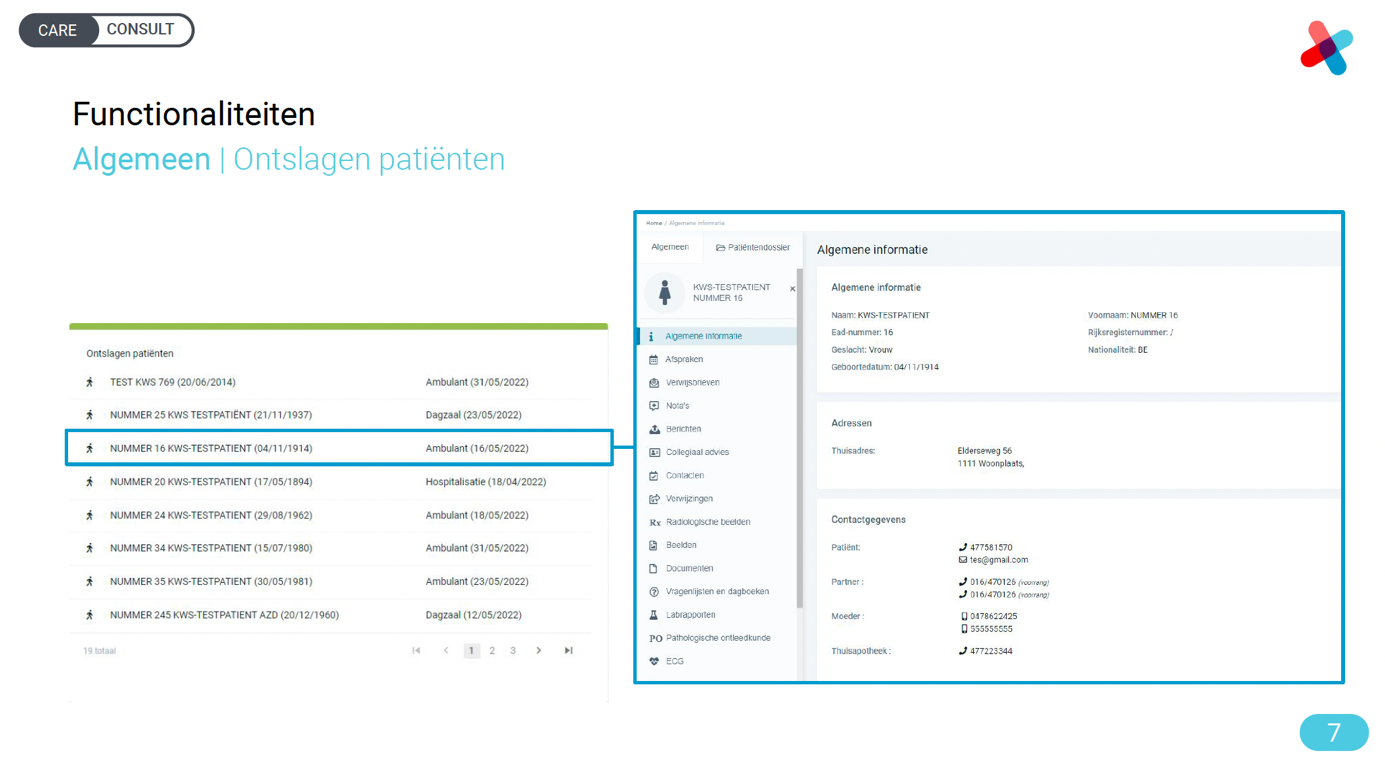 nexuzhealth consult functionaliteiten algemeen onslagen patiënten