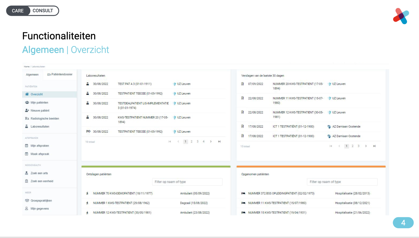 nexuzhealth consult functionaliteiten algemeen overzicht