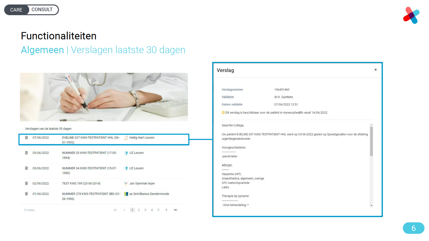 nexuzhealth consult functionaliteiten algemeen verslagen laatste 30 dagen